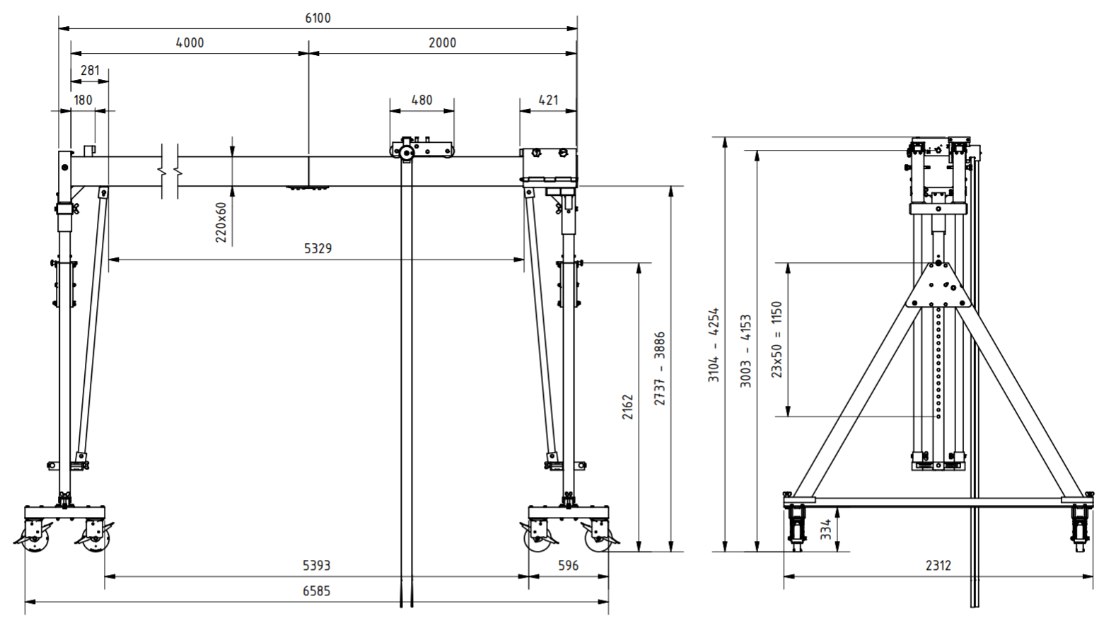 Bockkran 1500 kg Flyttbar i aluminium - 2