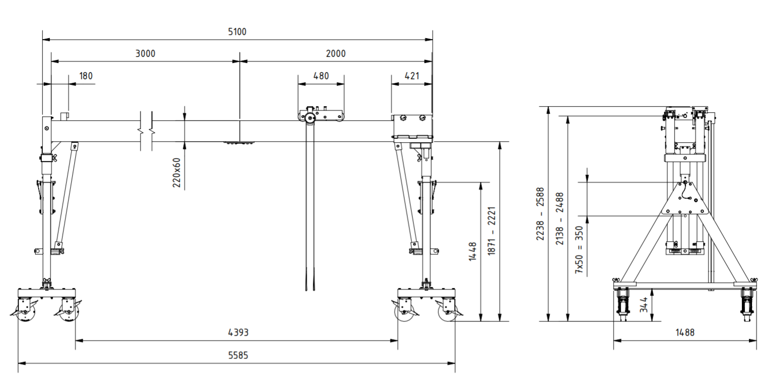 Bockkran 2000 kg Flyttbar i aluminium - 2