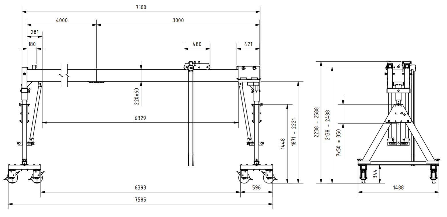 Bockkran 2000 kg Flyttbar i aluminium - 2