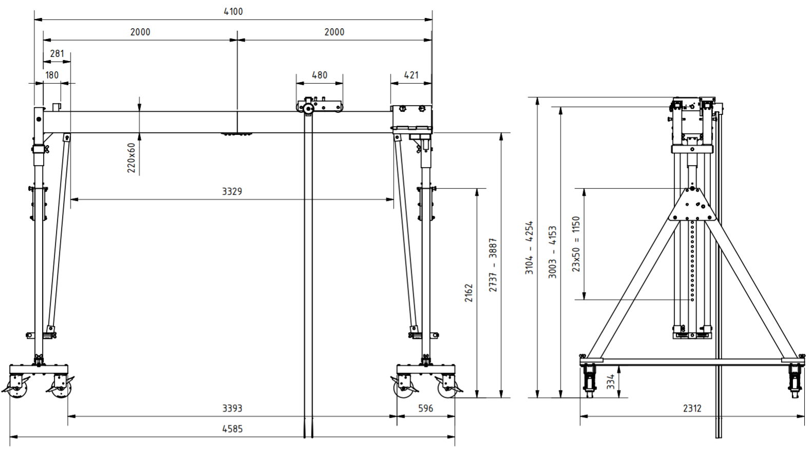 Bockkran 2000 kg Flyttbar i aluminium - 2