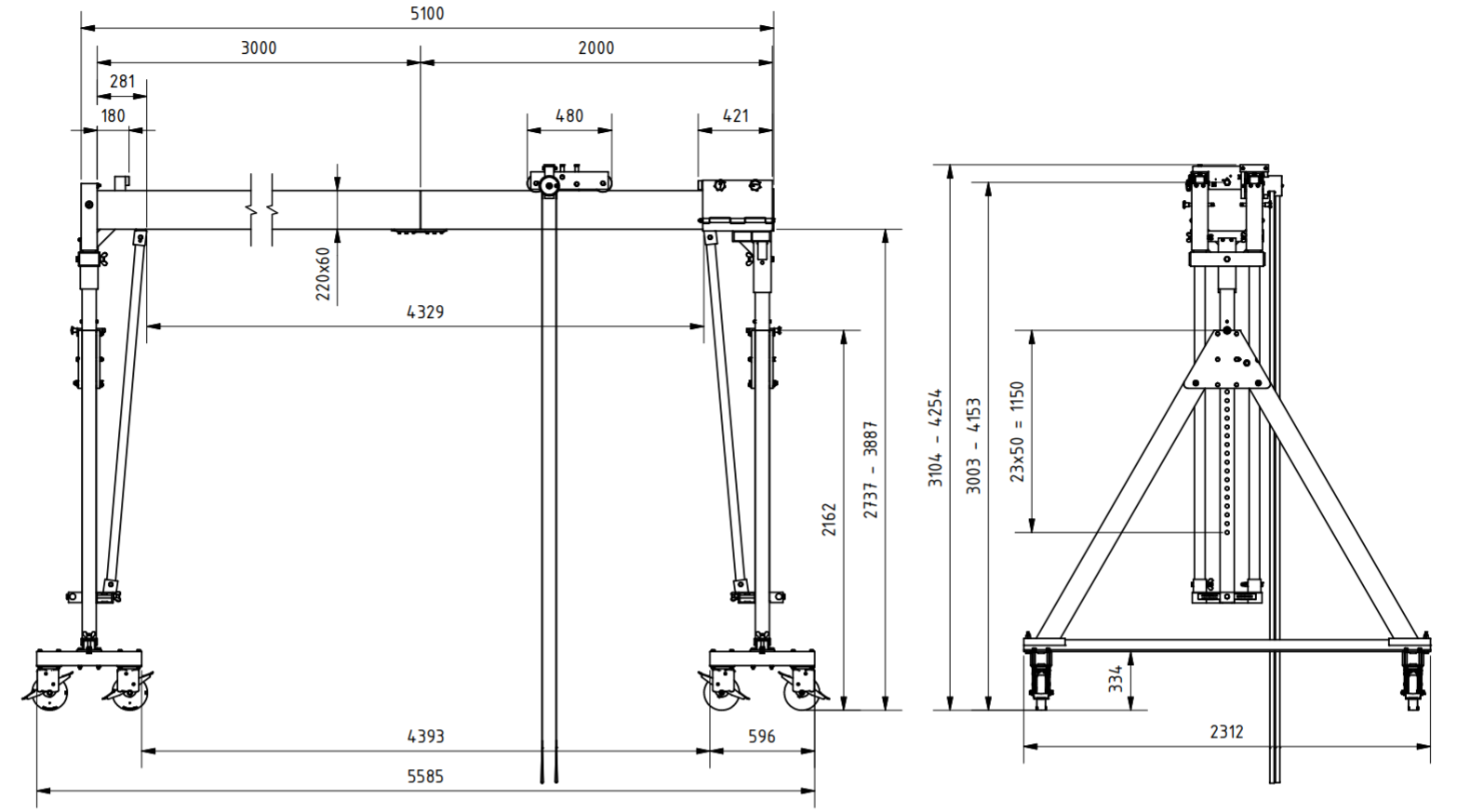 Bockkran 2000 kg Flyttbar i aluminium - 2