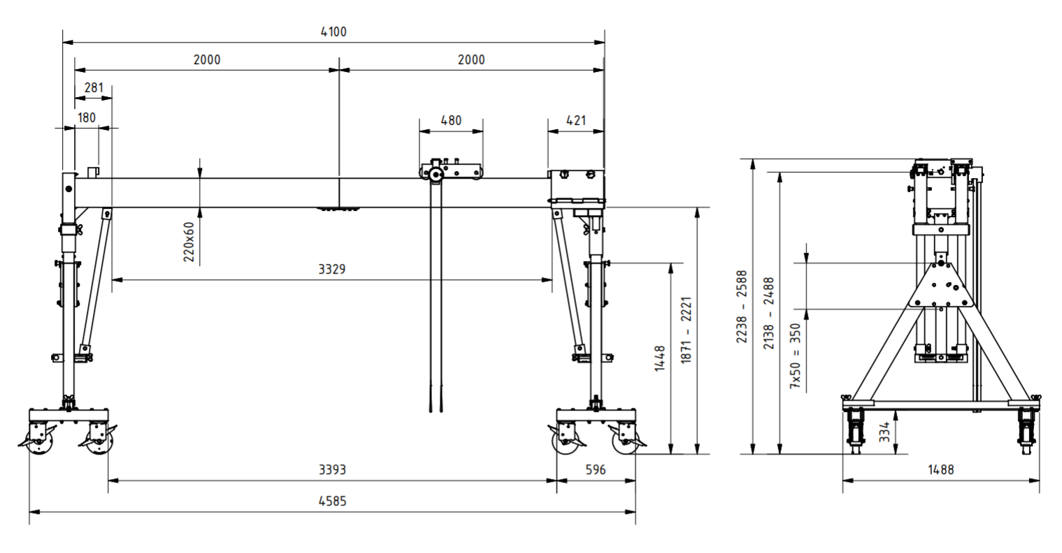 Bockkran 3000 kg Flyttbar i aluminium - 2