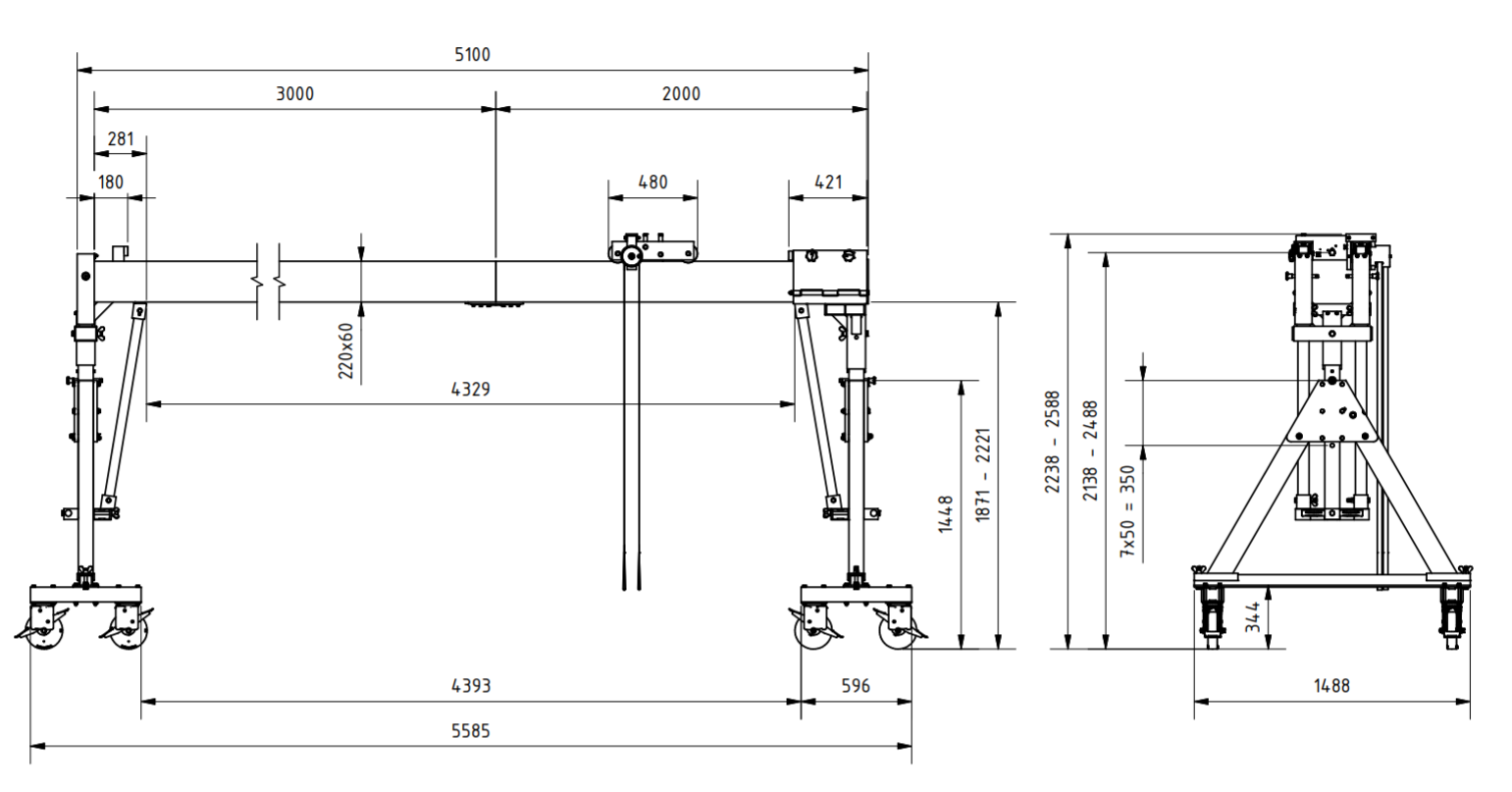 Bockkran 3000 kg Flyttbar i aluminium - 2