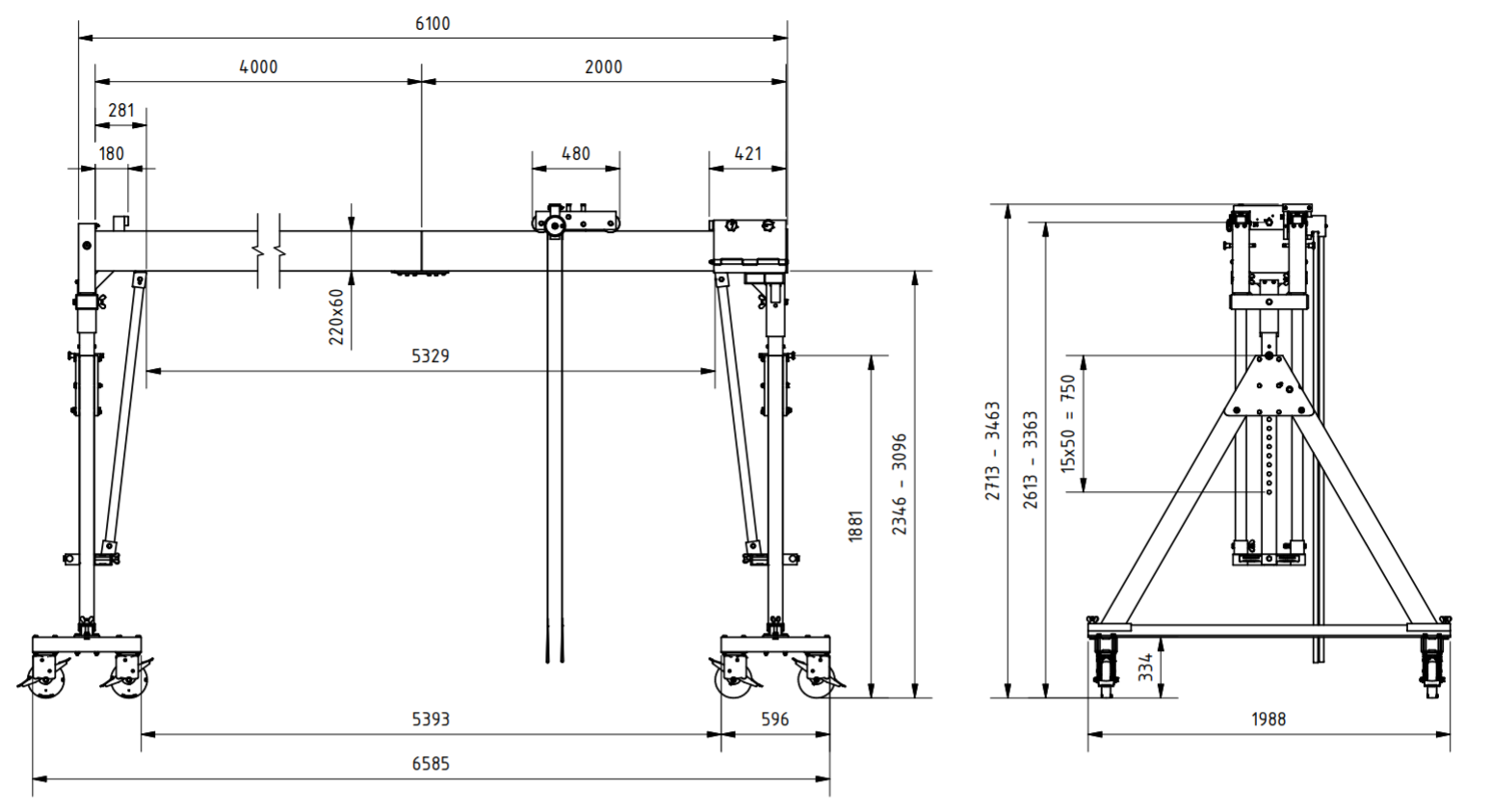 Bockkran 3000 kg Flyttbar i aluminium - 2