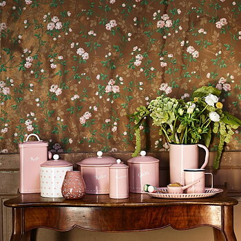 Gammaldags burk knäckebröd rosa vitt handtag lantlig stil shabby chic Gårdsromantik