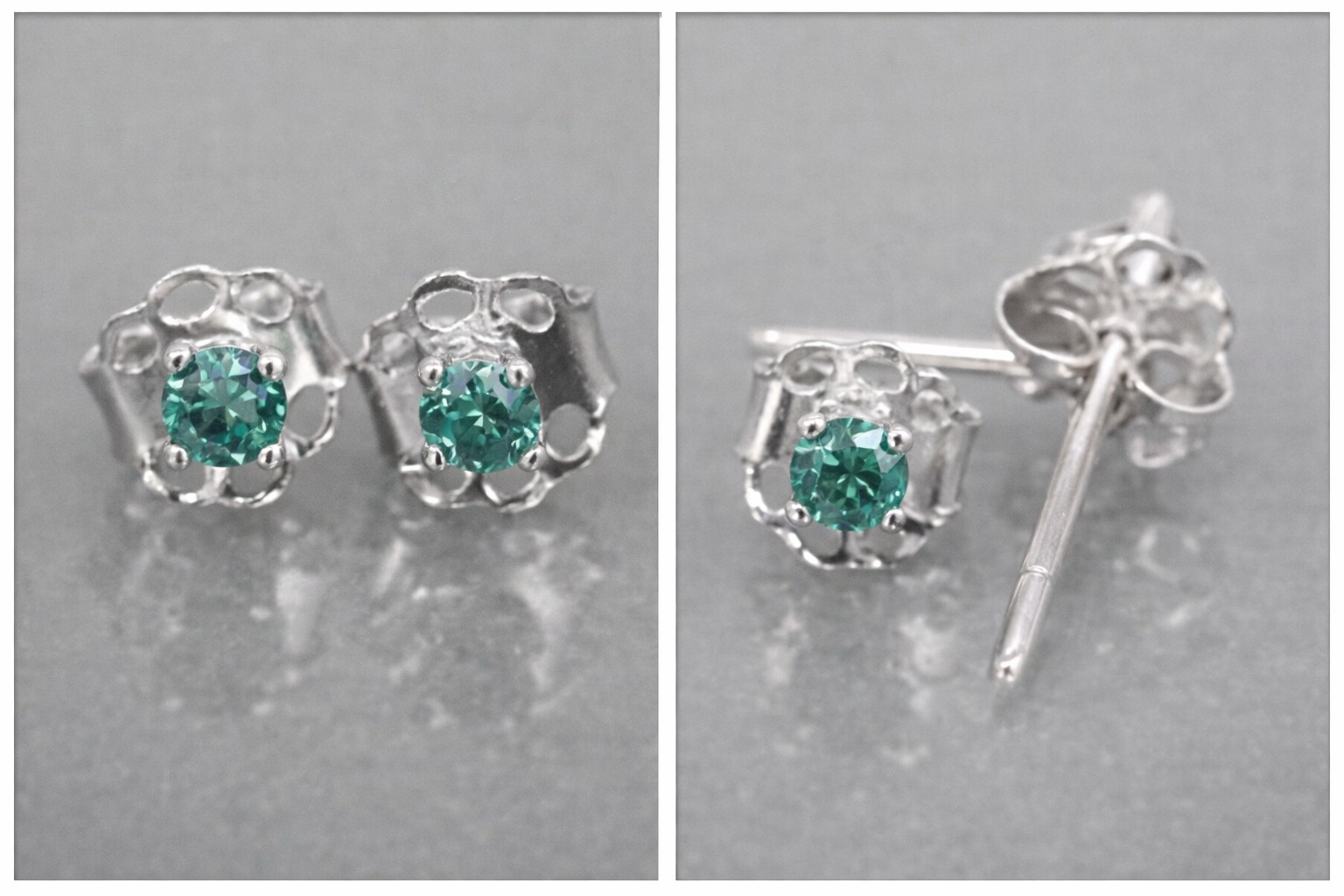 Raros aretes de oro con diamantes verdes azules genuinos