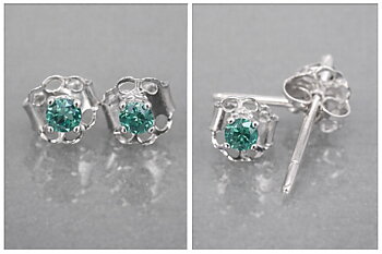 Raros aretes de oro con diamantes verdes azules genuinos