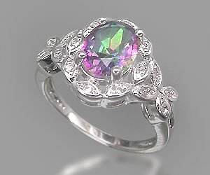 Anillo de lujo con topacio místico genuino y diamante blanco CZ