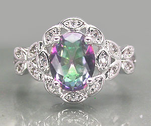 Anillo de lujo con topacio místico genuino y diamante blanco CZ - 2