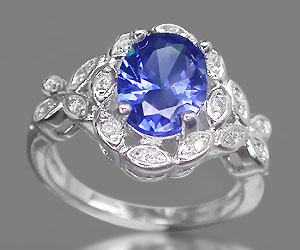 Anillo de lujo con piedra de circonia cúbica blanca y cuarzo cornalina azul