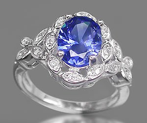Anillo de lujo con piedra de circonia cúbica blanca y cuarzo cornalina azul