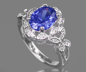 Anillo de lujo con piedra de circonia cúbica blanca y cuarzo cornalina azul - 2