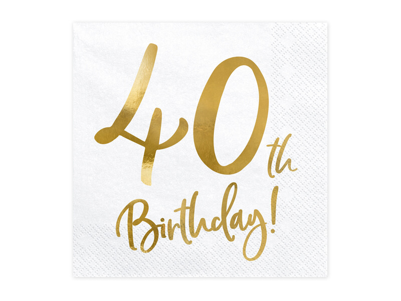 SERVETTER | 20-pack | Guldtext "40th Birthday!"