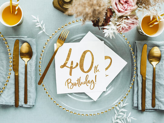SERVETTER | 20-pack | Guldtext "40th Birthday!"