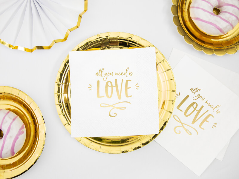 SERVETTER | 20-pack | Guldtext "All you need is love" 