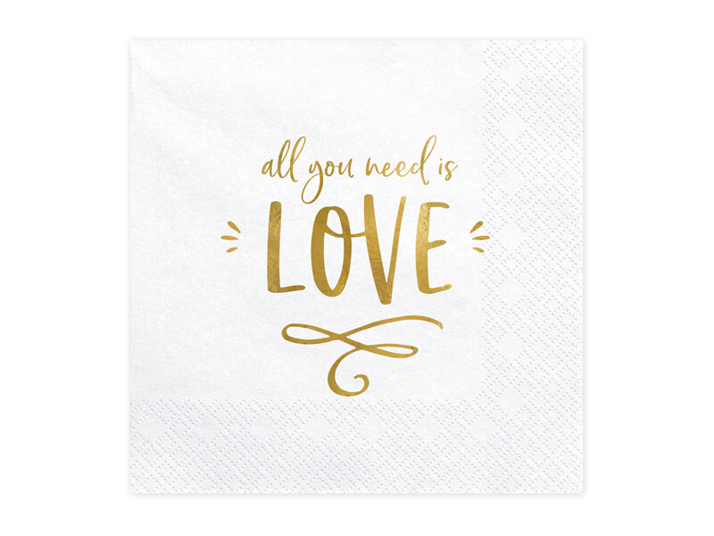 SERVETTER | 20-pack | Guldtext "All you need is love"