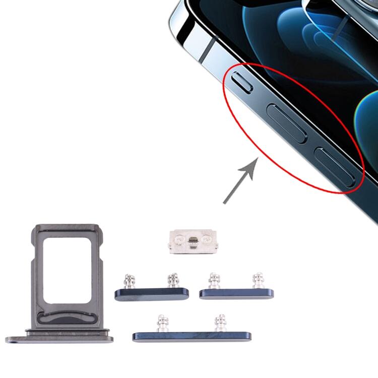 Original iPhone 12 Pro Simkortshållare (Dual) + Sidoknappar - Blå