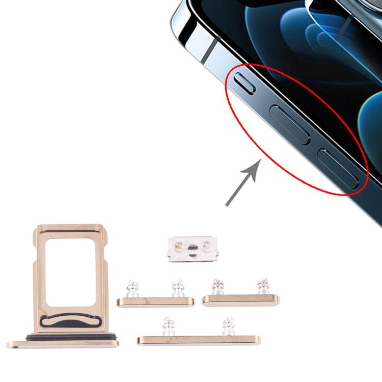Original iPhone 12 Pro Simkortshållare (Dual) + Sidoknappar - Guld