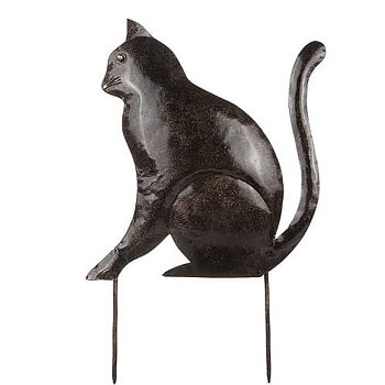 Katt i plåt för trädgård, kattstick, sittande, 35cm/