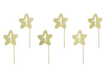 CAKE PICKS | 1-årskalas | Guld glitterstjärna