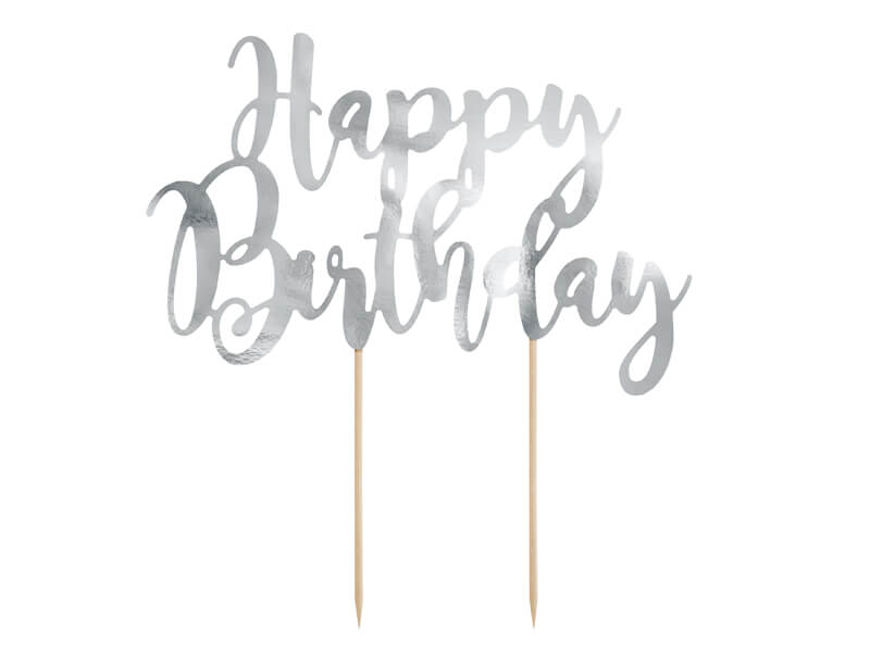CAKE TOPPER | Happy Birthday | Silver