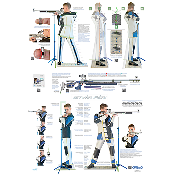 Teaching poster István Péni in air rifle position 