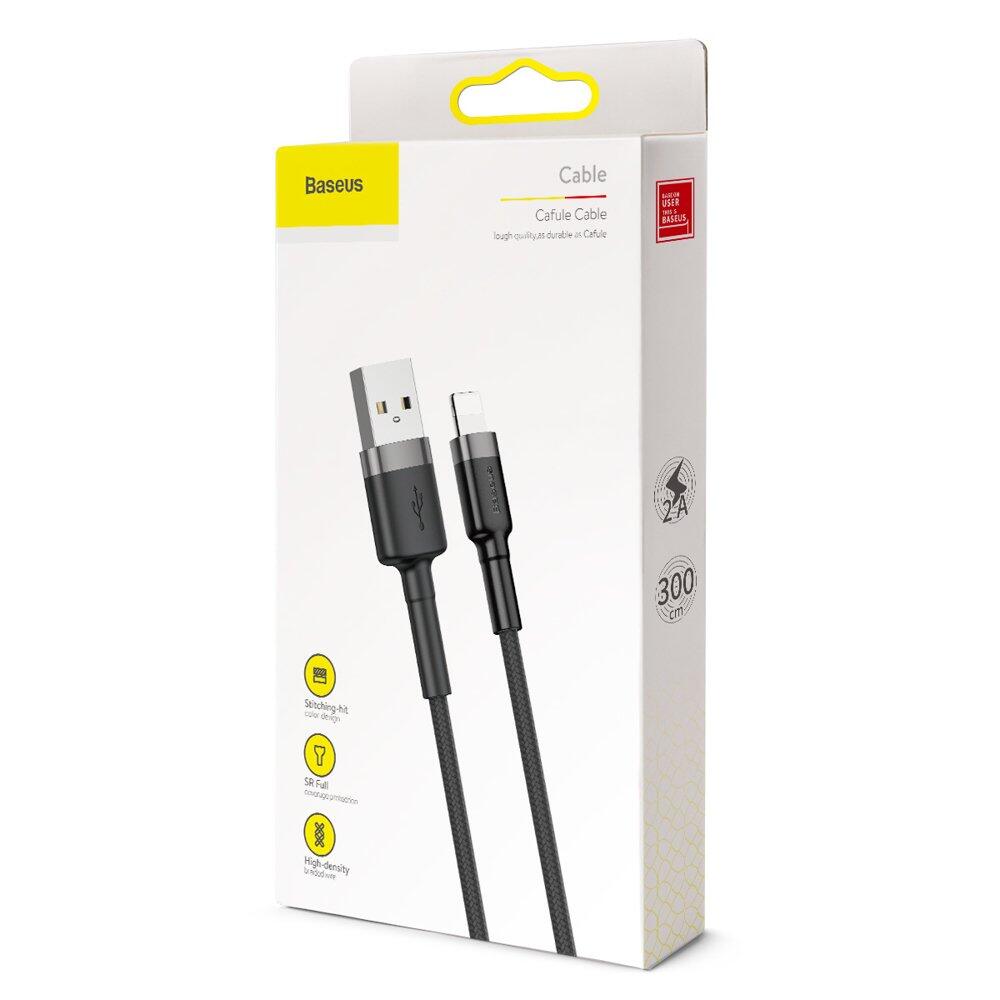 Baseus Cafule USB-A till Lightning Kabel Q.C 3.0, 2A, 3m - Grå/Svart - 3