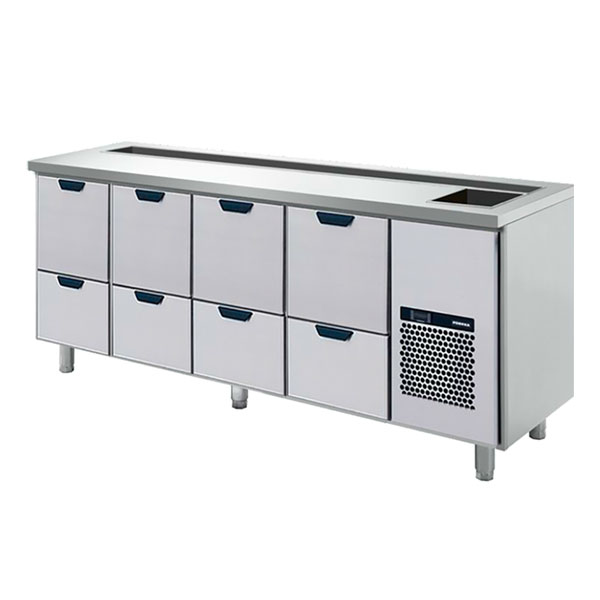 Porkka - Barkylbänk B2S - Isbrunn & ränna - Kylaggregat och 4 Moduler - Mått: 2060 x 650 x 900 mm