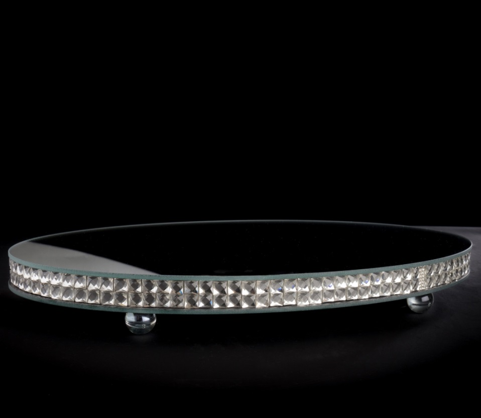 Mirror tray with crystals - Tray - Candle tray - Exclusive - 36x20 cm - 2