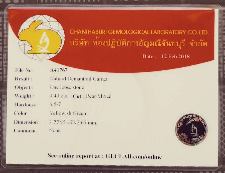 Granate demantoide natural certificado raro de 0,43 ct - 4
