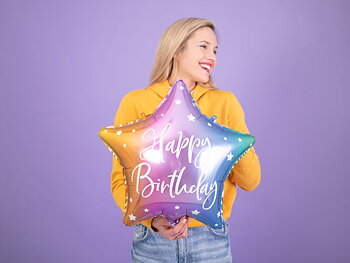 FOLIEBALLONG |Regnbåge stjärna "Happy birthday"