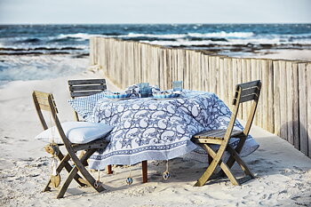 Chamois Round Tablecloth Big Paisley Navy Blue