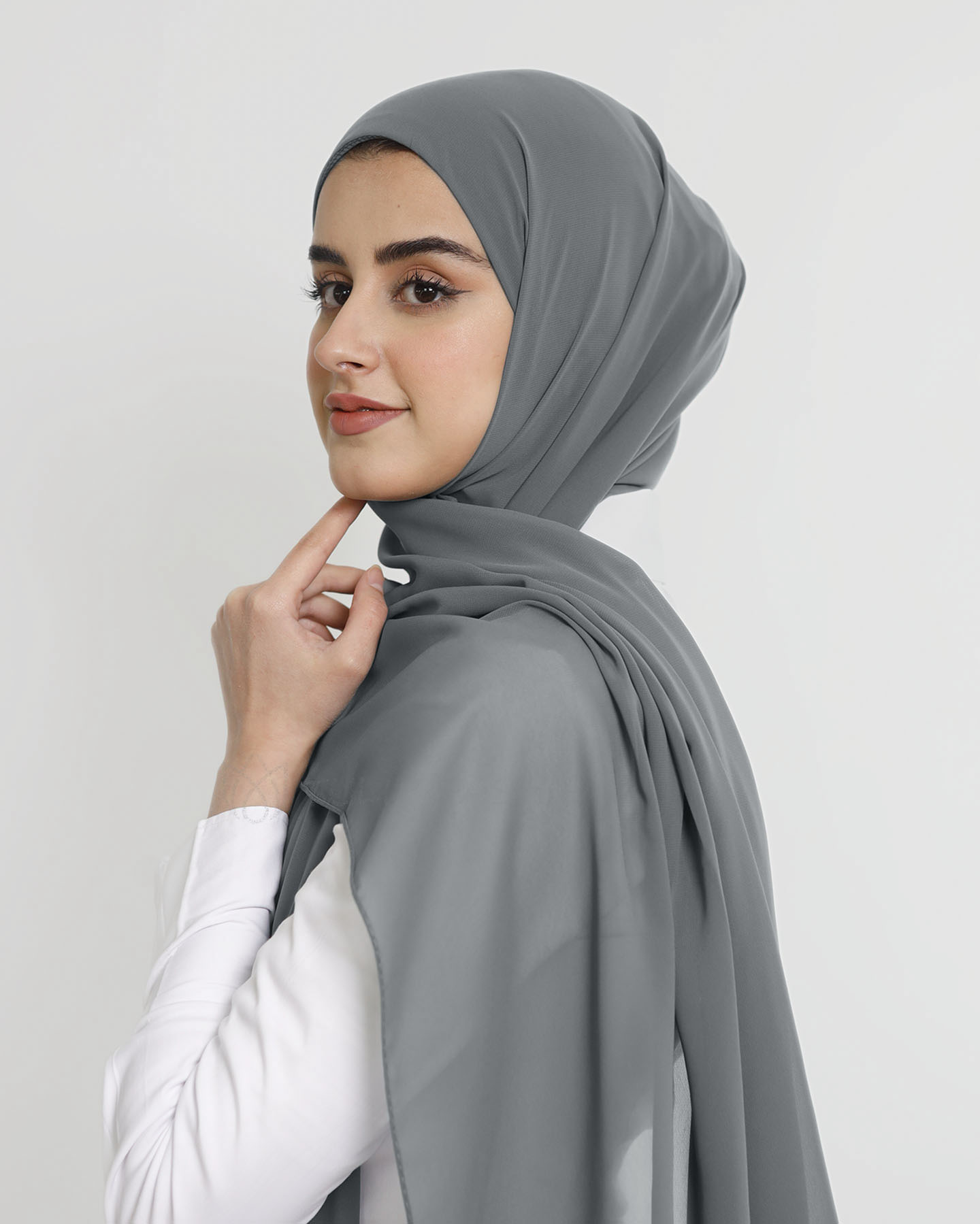 Hijab - Instant Chiffon With Cap - Dark Gray - 2