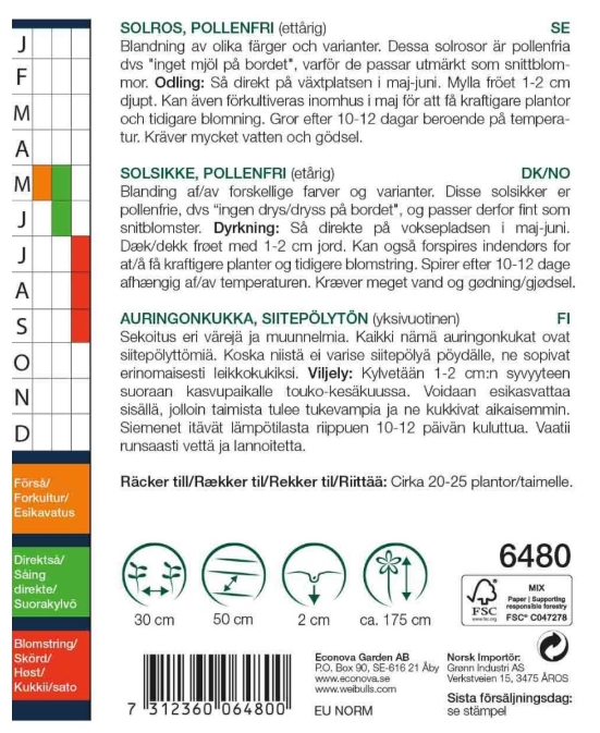 6480, Solros pollenfri mix Helianthus annuus - 2