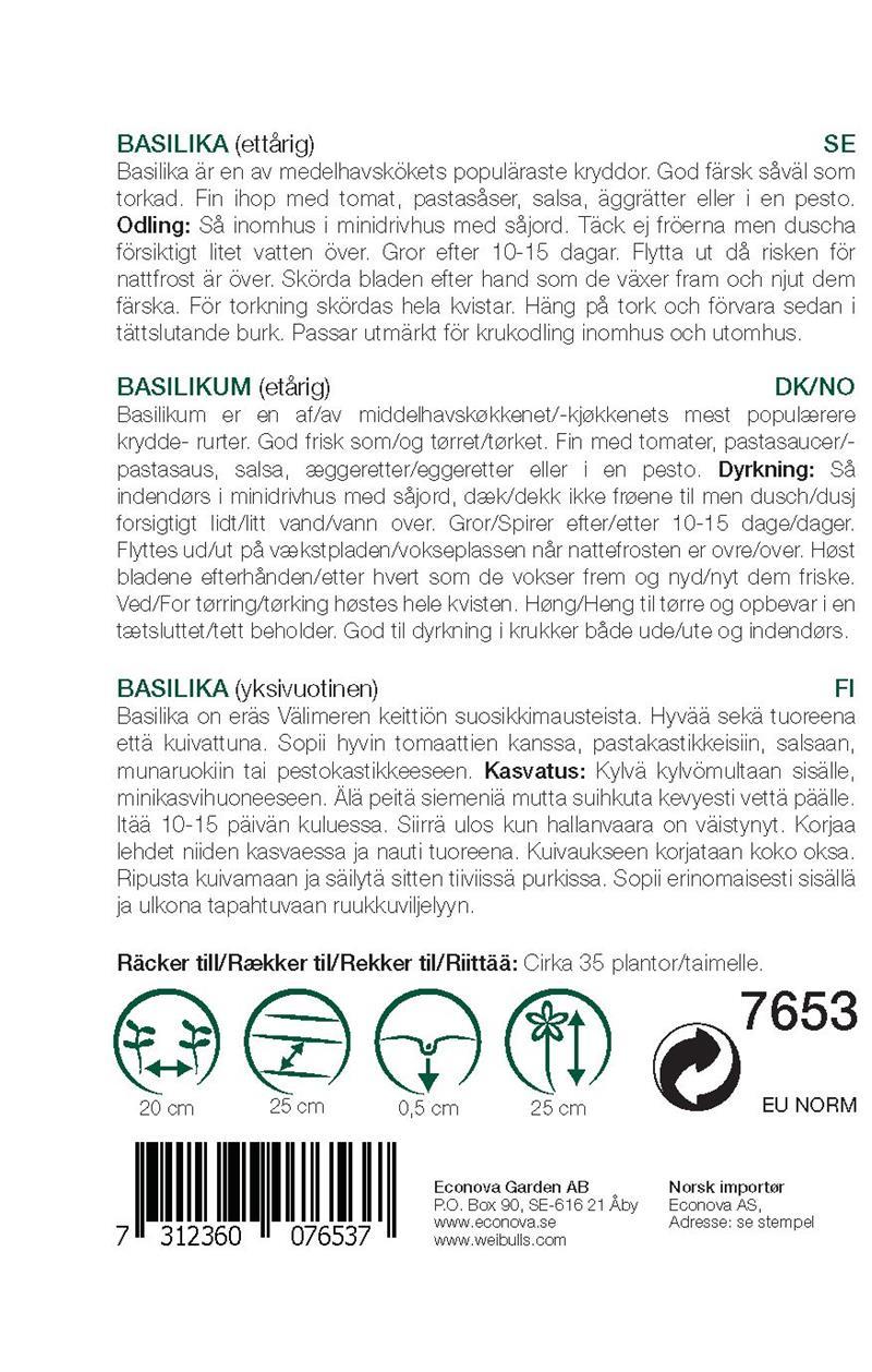 7653 Basilika Genovese KRAV/Ekologisk  Ocimum basilicum - 2