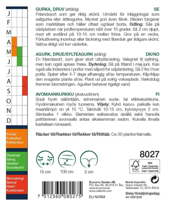 8027 Gurka, frilands  Cucumis Sativus - Vorgebirgstrauben - 2
