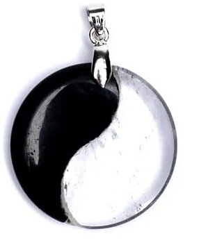Pendant Yin Yang Obsidian/ Rock Crystal 3 Cm