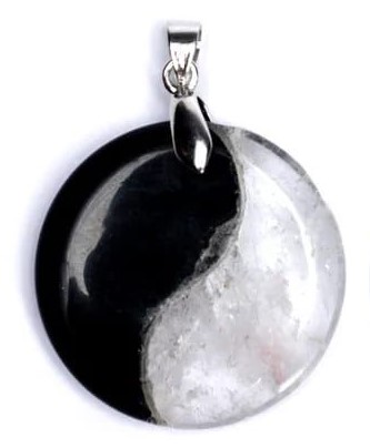 Pendant Yin Yang Obsidian/ Rock Crystal 3 Cm