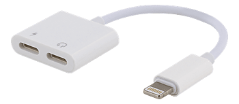 SiGN Adapter Lightning till 2x Lightning, 5V, 2A, 10cm - Ladda och Lyssna - Vit