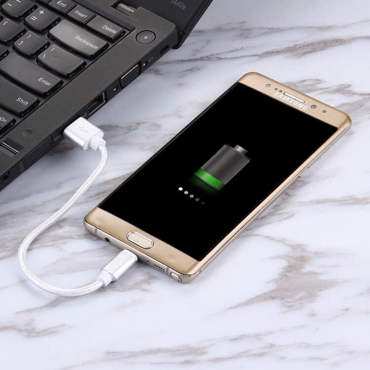 SiGN Kort USB-C-kabel i Nylontyg 5V, 3A, 20 cm - Silver - 3
