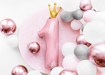 FOLIEBALLONG ETT | Rosa etta med krona