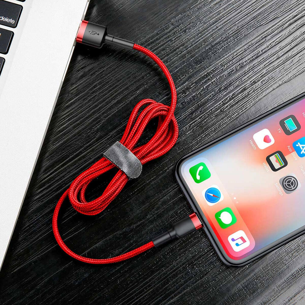 SiGN Kevlar USB-kabel med Lightning 1.5A, 2 m - Grå/Röd - 4