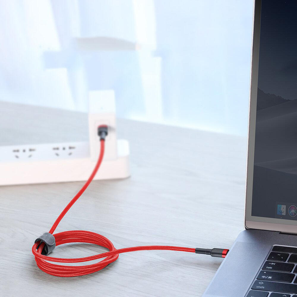 SiGN Cafule USB-C till USB-C, QC 3.0, USB-C PD, 3A, 2 m - Röd/Svart - 3