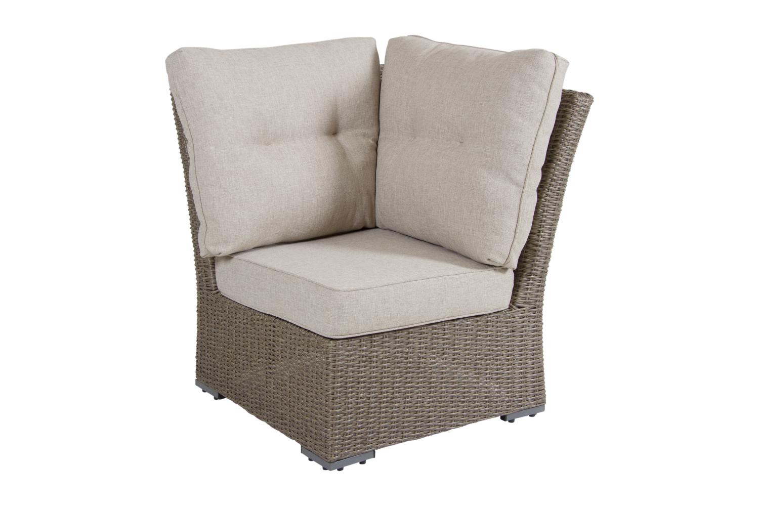 Ashfield hörnsoffa beige med bord i praktisk matgruppshöjd