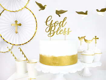 CAKE TOPPER | "God bless" | Guld 