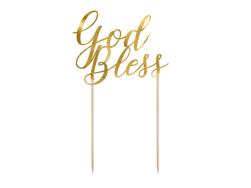 CAKE TOPPER | "God bless" | Guld