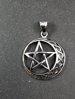 Pentagram i Måne Hänge Silver