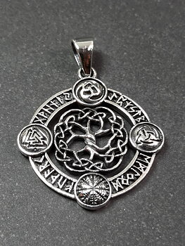 Viking amulett hänge med Livets träd i silver