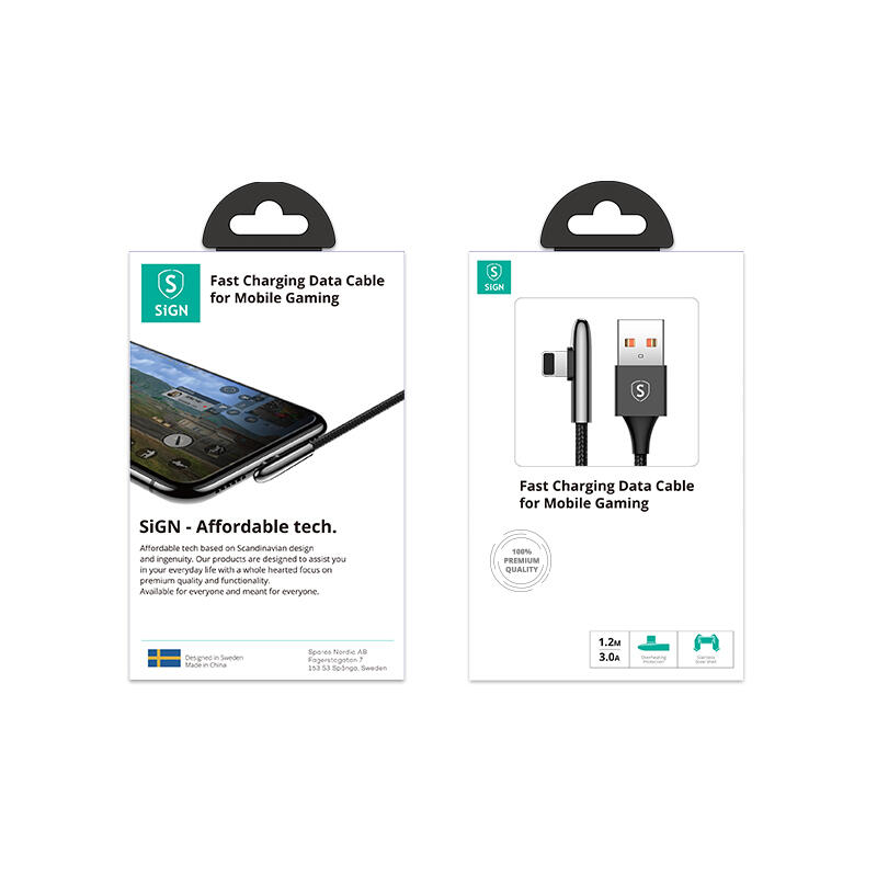 SiGN USB till Lightning Gaming Kabel, 1.2m, 3A - Svart - 6