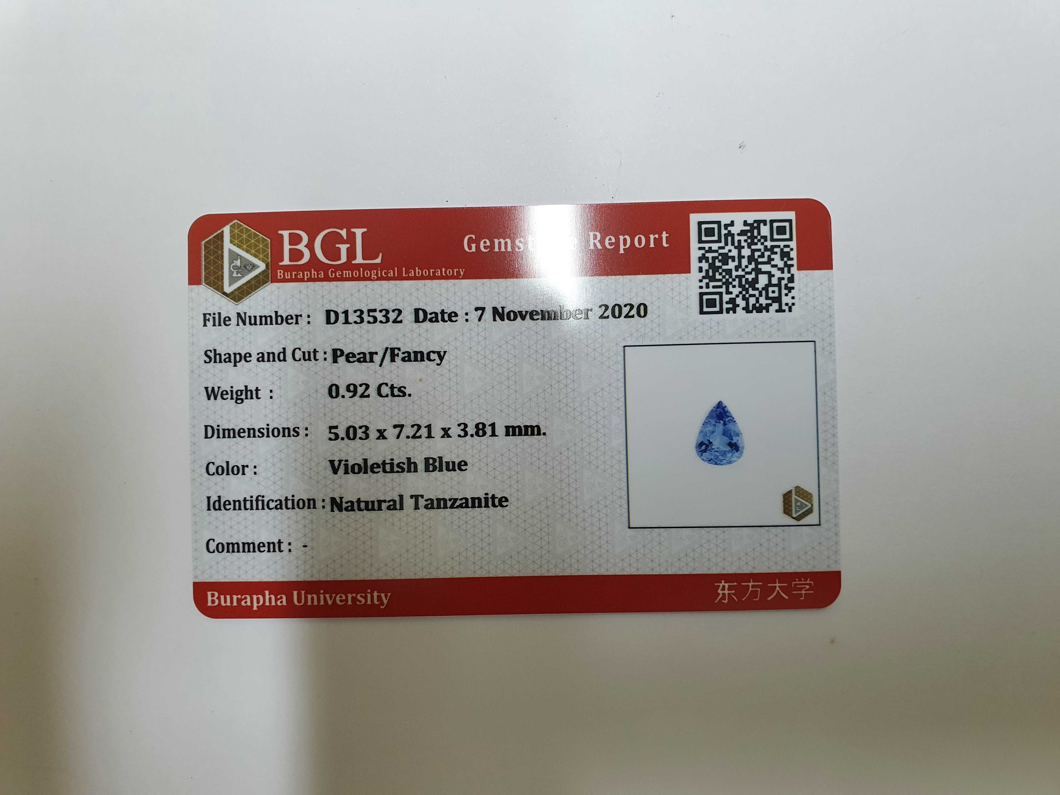 Piedra preciosa de tanzanita natural genuina certificada de alta calidad rara de 0,91 ct - 2